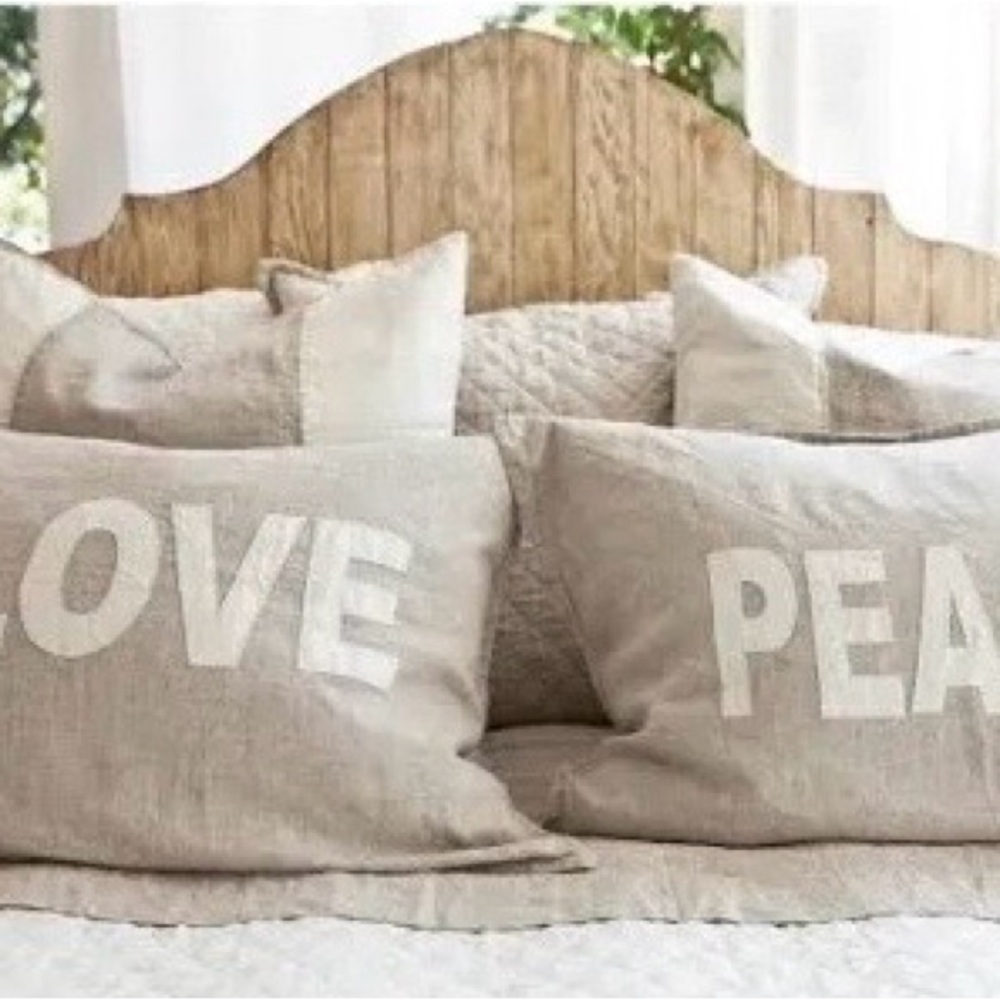 Pom Pom at Home Beige 'LOVE' & 'PEACE' Decorative Pillow Set
